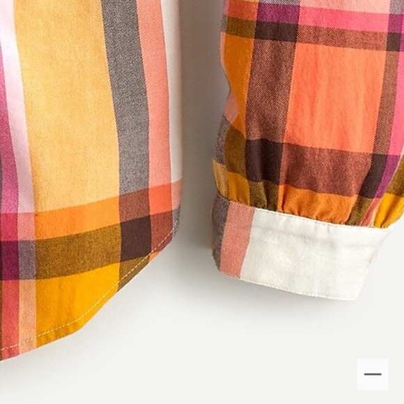 🍊 J.CREW ORANGE YELLOW RUFFLE COLLAR PLAID BUTTON DOWN SHIRT! - Picture 4 of 16